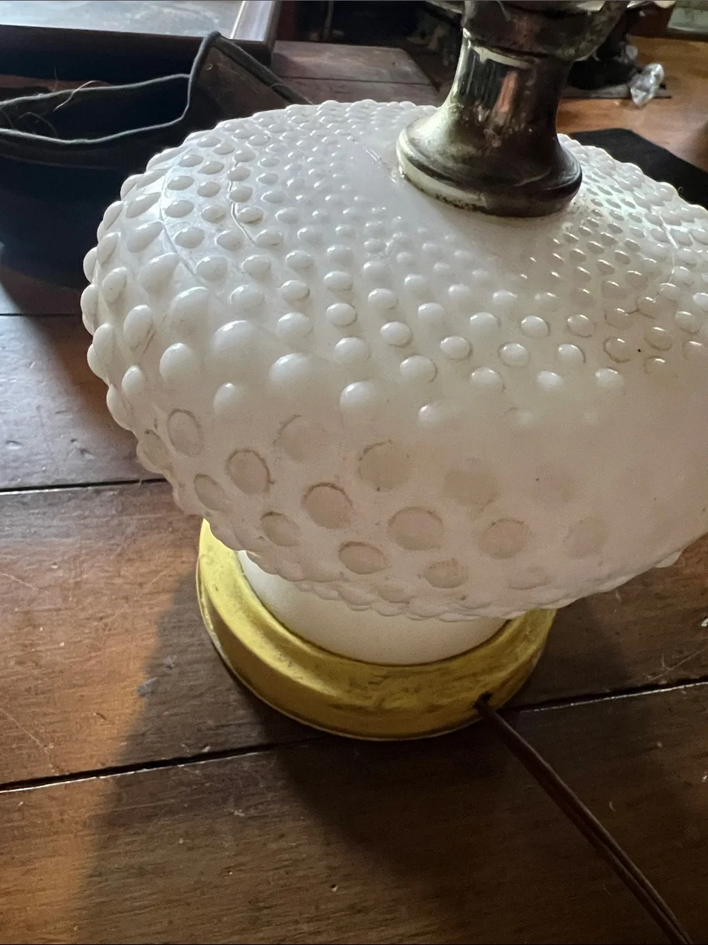 VintagevWhite Hobnail Milk Glass Table Lamp